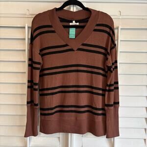 Maurice’s Brown And Black Stripe V Neck Sweater‎ Size XS
